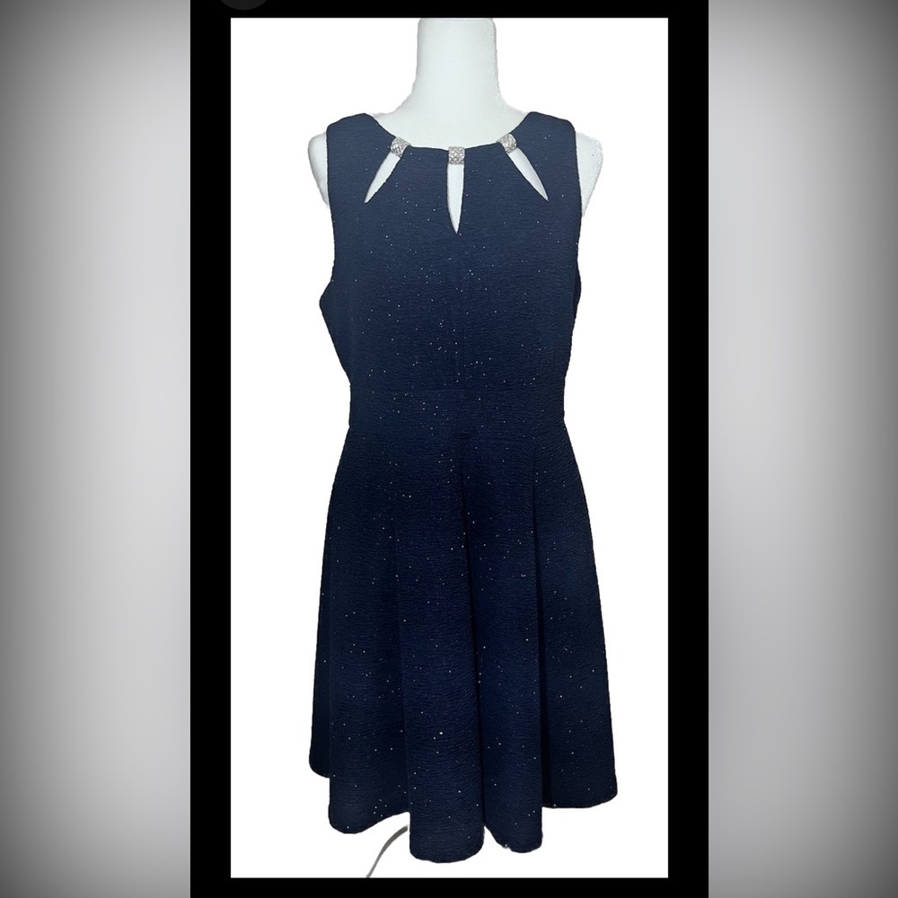 Eliza J Shimmer Cutout Navy Blue Sleeveless Fit & Flare Event Dress Size 12